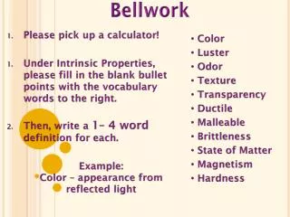 Bellwork