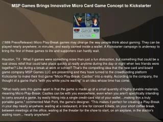 MSP Games Brings Innovative Micro Card Game Concept to Kicks