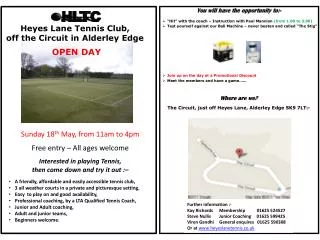 Heyes Lane Tennis Club, off the Circuit in Alderley Edge OPEN DAY