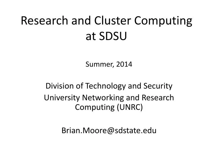 research and cluster computing at sdsu