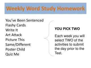 Weekly Word Study Homework