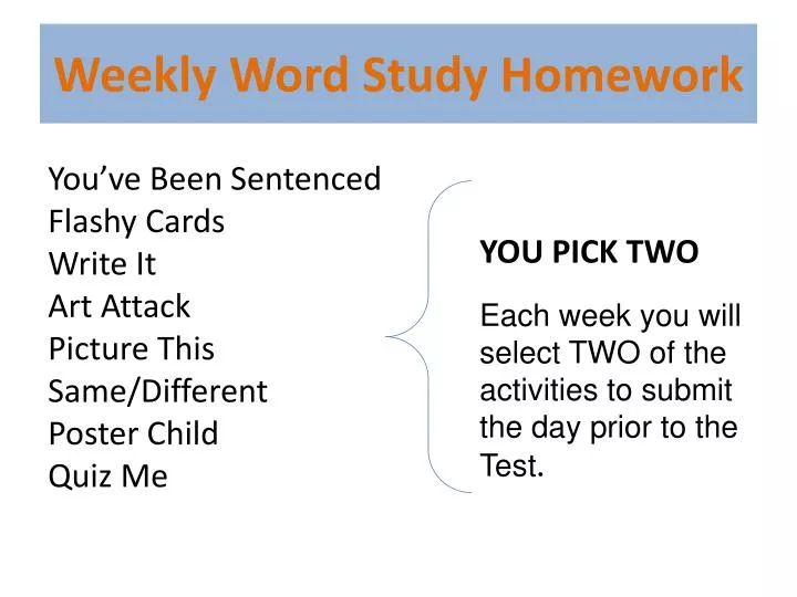 weekly word study homework