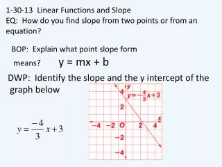 1-30-13 Linear Functions and Slope EQ: How do you find slope from two points or from an