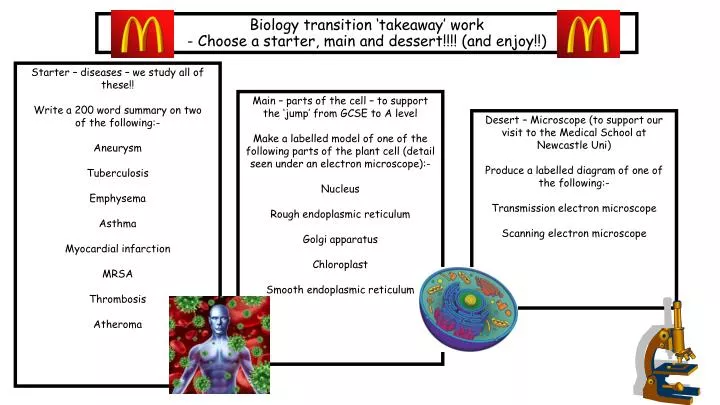 biology transition takeaway work choose a starter main and dessert and enjoy