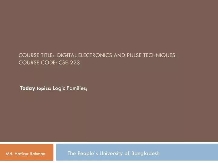 course title digital electronics and pulse techniques course code cse 223