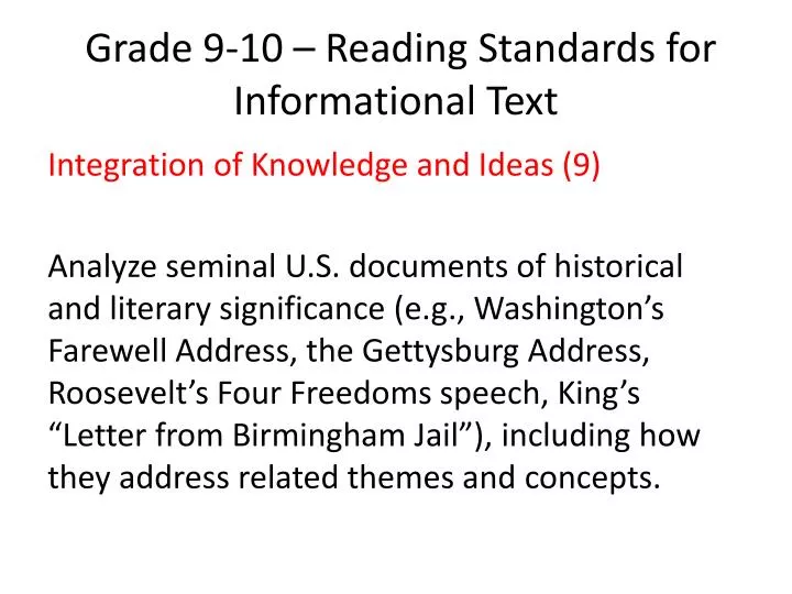 grade 9 10 reading standards for informational text