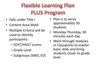 Flexible Learning Plan PLUS Program