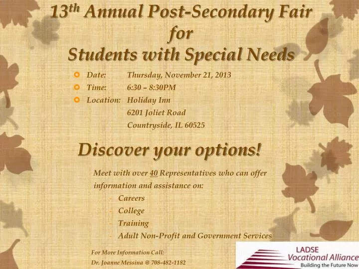 13 th annual post secondary fair for students with special needs