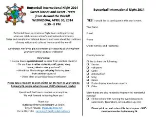 Buttonball International Night 2014 Sweet Stories and Sweet Treats from Around the World!