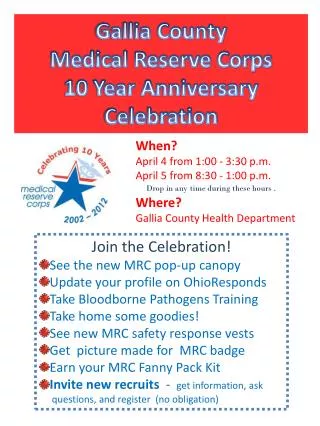 Gallia County Medical Reserve Corps 10 Year Anniversary Celebration