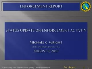 Status Update on ENFORCEMENT ACTIVITY michael C. wright chief, enforcement Section AUGUST 9, 2013