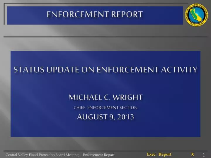 status update on enforcement activity michael c wright chief enforcement section august 9 2013