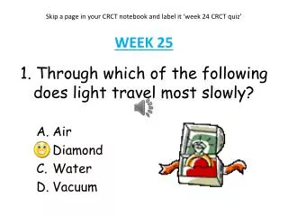 1. Through which of the following does light travel most slowly?