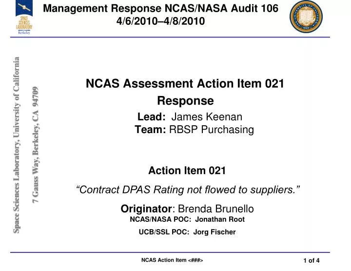 management response ncas nasa audit 106 4 6 2010 4 8 2010