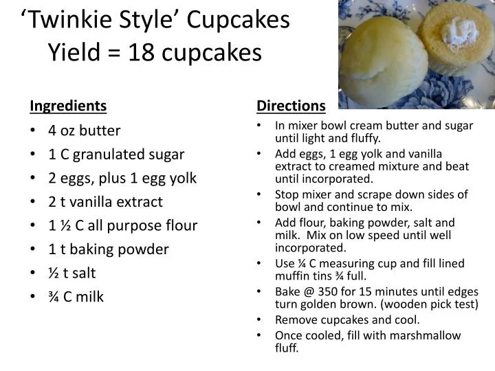 twinkie style cupcakes yield 18 cupcakes