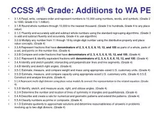 CCSS 4 th Grade: Additions to WA PE
