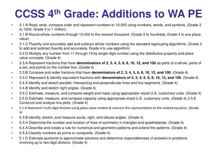 ccss 4 th grade additions to wa pe