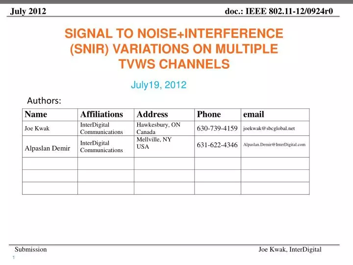 signal to noise interference snir variations on multiple tvws channels