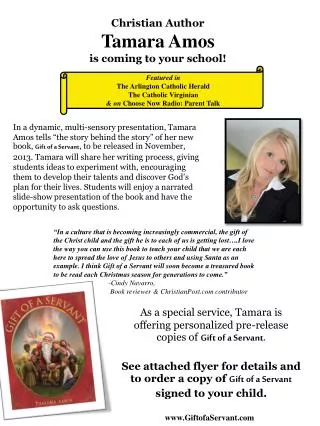 Christian Author Tamara Amos i s coming to your school!