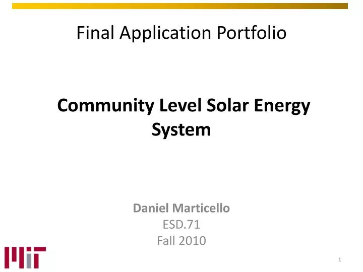 final application portfolio community level solar energy system