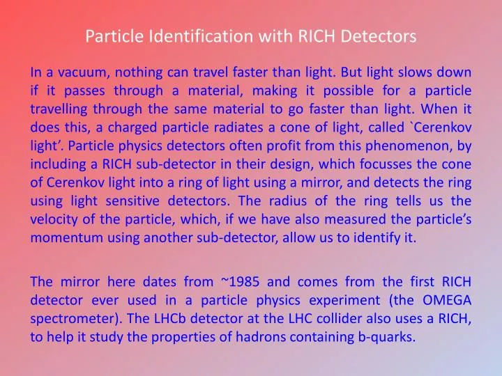 particle identification with rich detectors