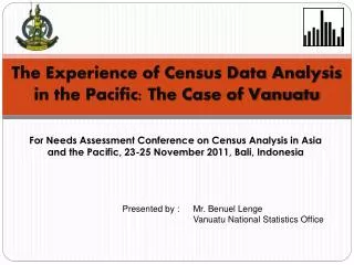 The Experience of Census Data Analysis in the Pacific: The Case of Vanuatu