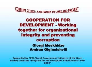 CORRUPT CITIES - A NETWORK TO CURE AND PREVENT