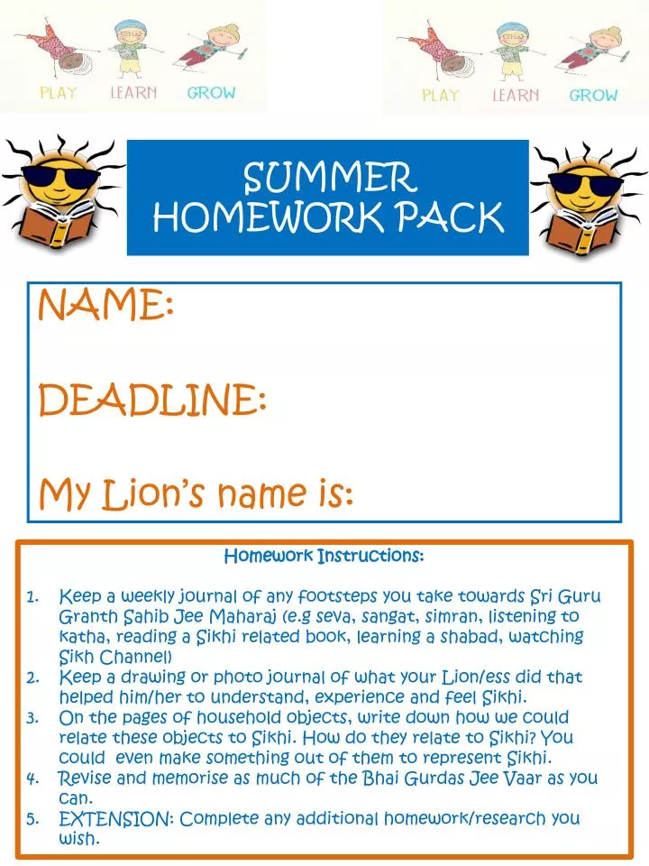 summer homework pack