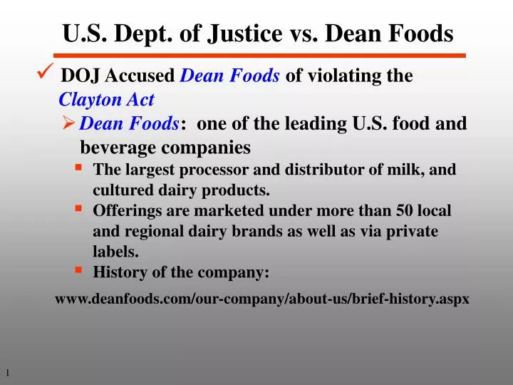 u s dept of justice vs dean foods