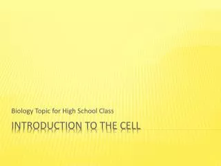 Introduction to the Cell