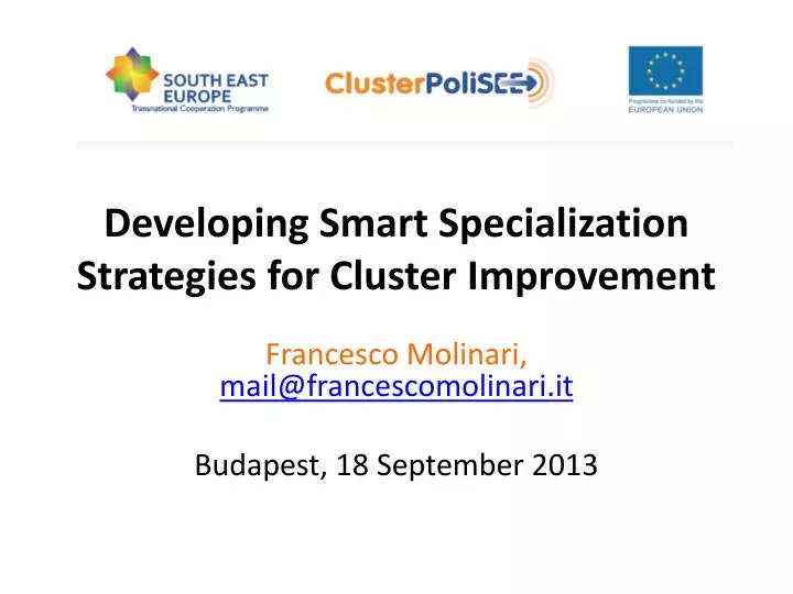 developing smart specialization strategies for cluster improvement