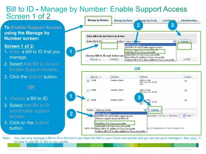 bill to id manage by number enable support access screen 1 of 2