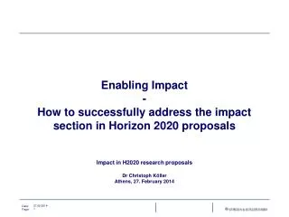 Enabling Impact - How to successfully address the impact section in Horizon 2020 proposals