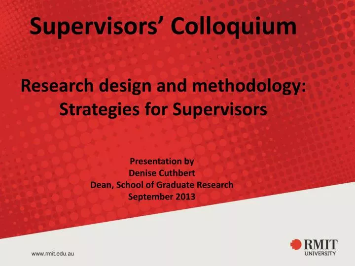 supervisors colloquium research design and methodology strategies for supervisors