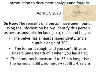 Introduction to document analysis and forgery April 17, 2013