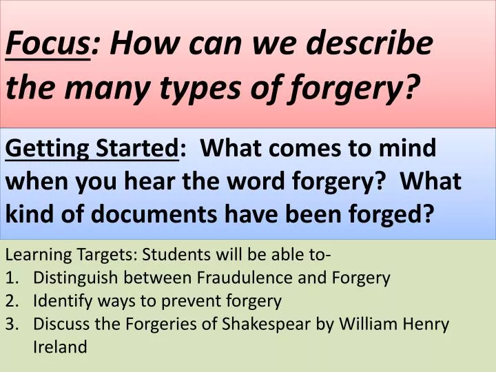 focus how can we describe the many types of forgery