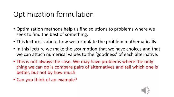 optimization formulation