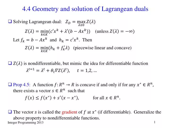 4 4 geometry and solution of lagrangean duals