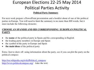European Elections 22-25 May 2014 Political Parties Activity