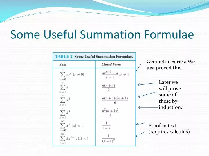 some useful summation formulae