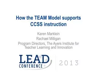 How the TEAM Model supports CCSS instruction