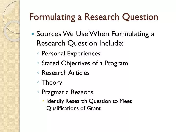 planning a research project and formulating research questions