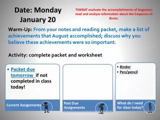 Date: Monday January 20