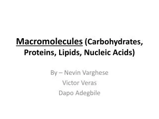 Macromolecules (Carbohydrates, Proteins, Lipids, Nucleic Acids)