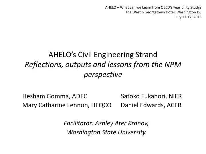 ahelo s civil engineering strand reflections outputs and lessons from the npm perspective