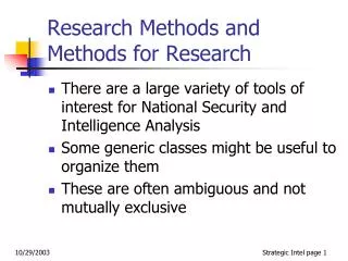 Research Methods and Methods for Research