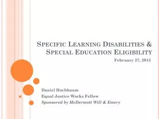 Specific Learning Disabilities &amp; Special Education Eligibility
