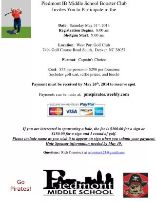 Piedmont IB Middle School Booster Club Invites You to P articipate in the