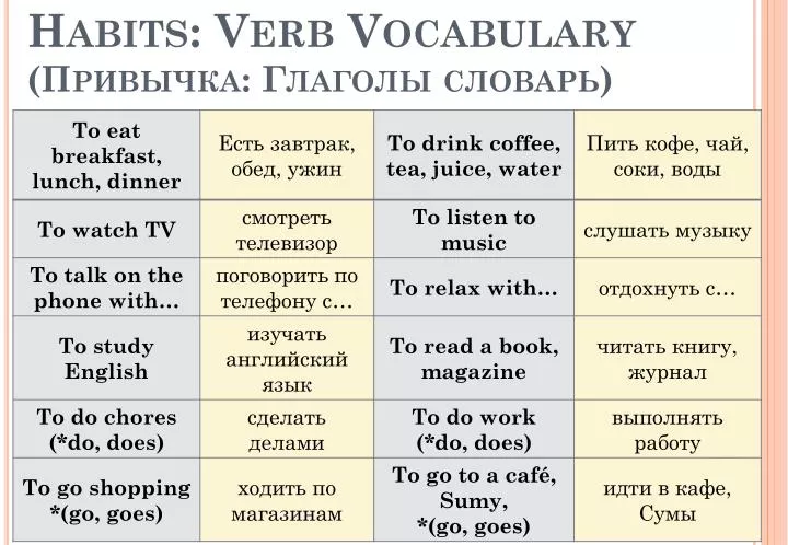 habits verb vocabulary