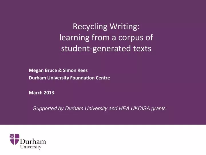 recycling writing learning from a corpus of student generated texts
